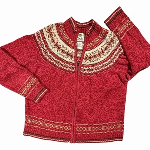 Cárdigan suéter de colección Tiara International Red Fair Isle cremallera completa para mujer L Y2K - Imagen 1 de 9