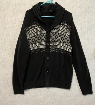 Suéter masculino Banana Republic cardigã preto grande gola xale malha ilha justa - Imagem 1 de 4