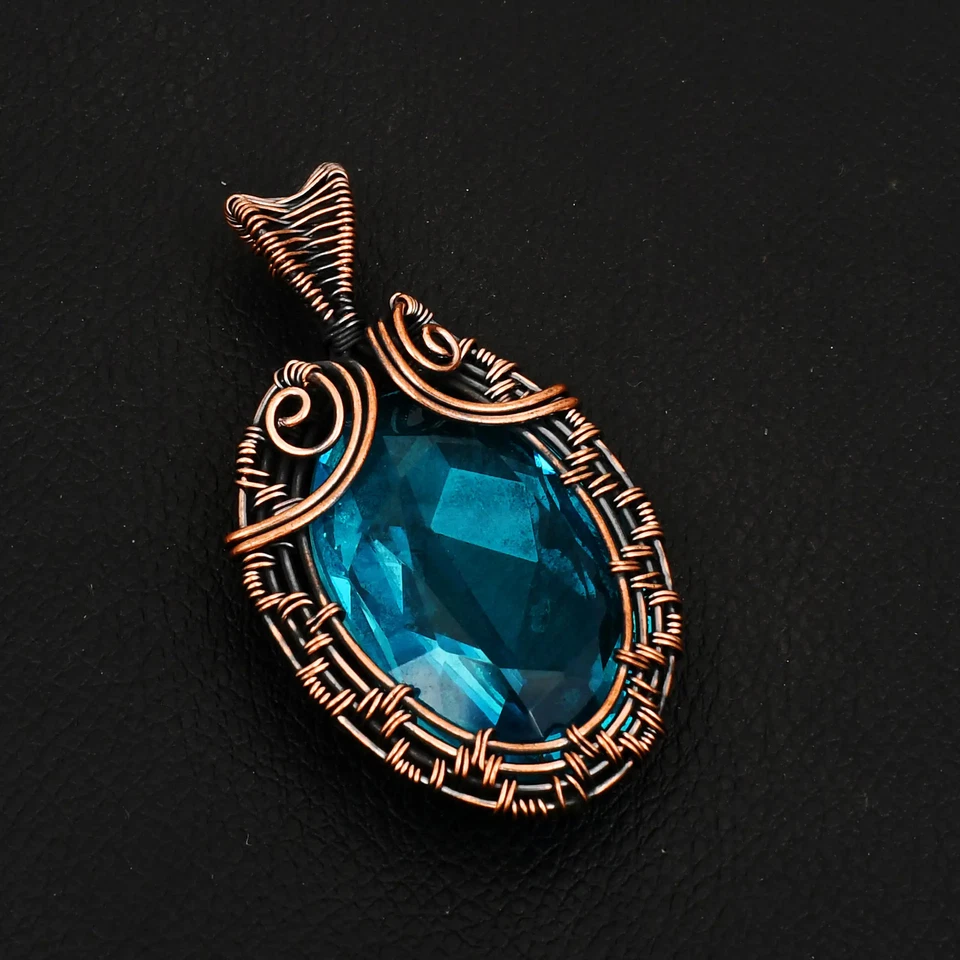 Blue Topaz Gemstone Ethnic Handmade Copper Wire Pendant Jewelry 2.44" AP-35595 - Image 1 of 1