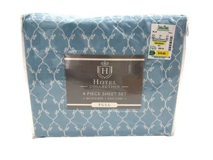 NEW Hotel Collection Full 4-Piece Diane Blue Sheet Set Microfiber White - Picture 1 of 9