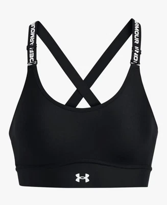 全新带标签 Under Armour 女式 Infinity Mid 2.0 运动文胸黑色 XL 码 (D/DD)-复古 40 美元 — 第 1/4 张图片