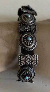 Antik Navajo Concho Sterling Silber Türkis Armband Old Pawn Fred Harvey - Bild 1 von 13