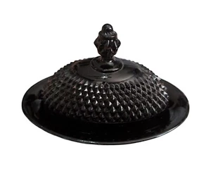 Plato de vidrio Indiana con mantequilla/queso cubierto de diamantes negros exclusivos de tiara de colección - Imagen 1 de 7