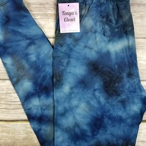 PLUS Blue Tie Dye Leggings Hand Tie Dye Not Print Buttery Soft 10-18 TC - Picture 1 of 6