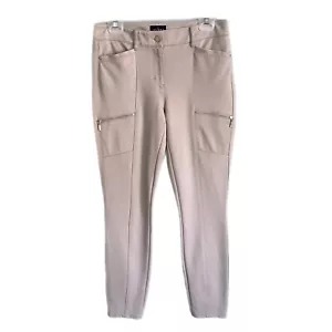 White House Black Market Women's Ponte Pants 2 Beige Skinny Ankle Moto Zippers - Picture 1 of 8