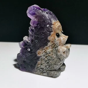 Natural Amethyst Cluster Quartz.Mineral Specimens.Hand-Carved Hedgehog Healing,M - Picture 1 of 8