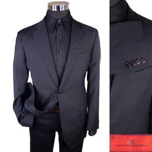 Carolina Herrera Mens Solid Black Suit Jacket Blazer Wool Sz 42R/S Working Cuffs - Picture 1 of 14