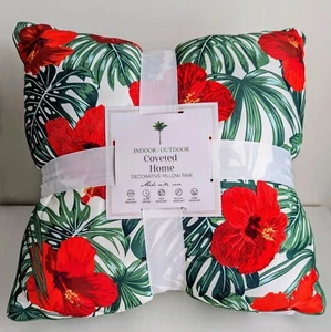 Embroidered Hawaii Hibiscus Pillows Set Indoor Outdoor Water Resistant Tropical - Picture 1 of 12