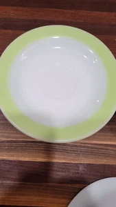 Beautiful MCM Vintage Pyrex Saucer Milk Glass With Lime Green Set Of 8 - Picture 1 of 5