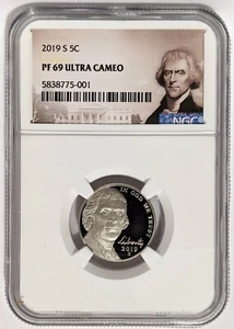 2019-S 5C JEFFERSON Nickel PROOF NGC PF 69 Ultra Cameo - Portrait Label - - Picture 1 of 2