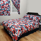 CAMO RED BEDDING CURTAINS FITTED SHEET ARMY CAMOUFLAGE BLACK GREY SLATE CHARCOAL