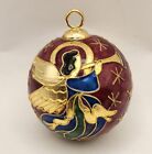 Vintage Cloisonné Ball Christmas Ornament Hand Painted Red Gold Angel Horn