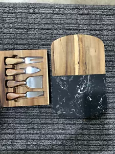 Käseschneidebrett mit Messern - schwarzer Marmor/Holz - Urlaubsgeschenkset - Bild 1 von 19