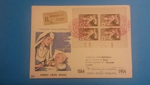 FRANCE PREMIER JOUR FDC YVERT 1007 BLOC DE 4, GREUZE CROIX ROUGE 15F+5F 1954 - Photo 1/1