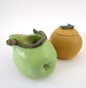 Patricia Garrett California ArtPottery Apple & Orange Cream & Sugar Bowl - Picture 1 of 11