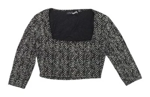 Luna Love Black Cropped Herringbone Blouse Size 10 Women - Picture 1 of 12