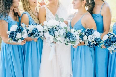 8pc set Wedding bouquets handmade ivory/pink/gray - Image 1 of 4