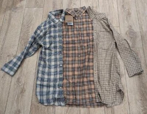 $1220 Mens Burberry Reconstructed Check LS Button Up Sport Shirt Camel Large - Picture 1 of 8