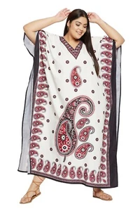 Women Kaftan Maxi Dress Kimono Sleeves Beachwear V-Neck Printed Polyester Caftan - Picture 1 of 8