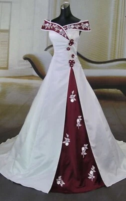 Gothic White and Blue Wedding Dresses Embroidery Beaded Satin A-line Bridal Gown - Image 1 of 4