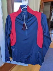Antigua Women's Small Desert Dry Golf 1/4 zip, Red and Navy, - Picture 1 of 5