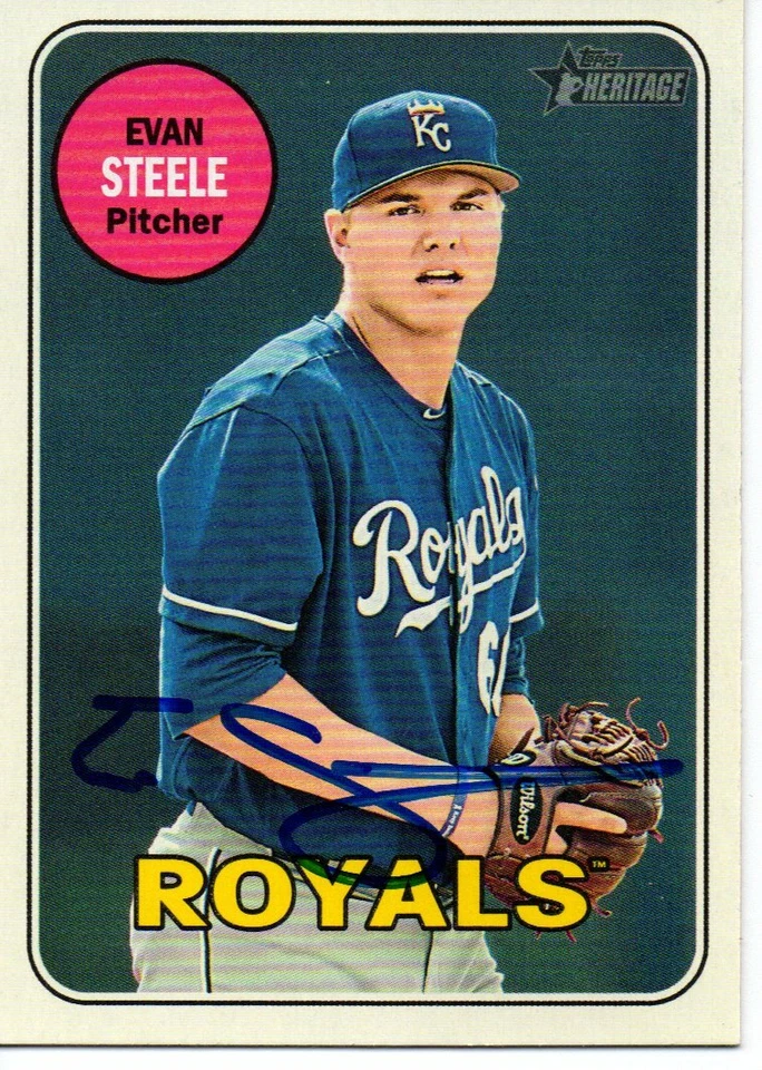 Evan Steele Kansas City Royals 2018 Topps Heritage Minors Signed Card - Image 1 of 1