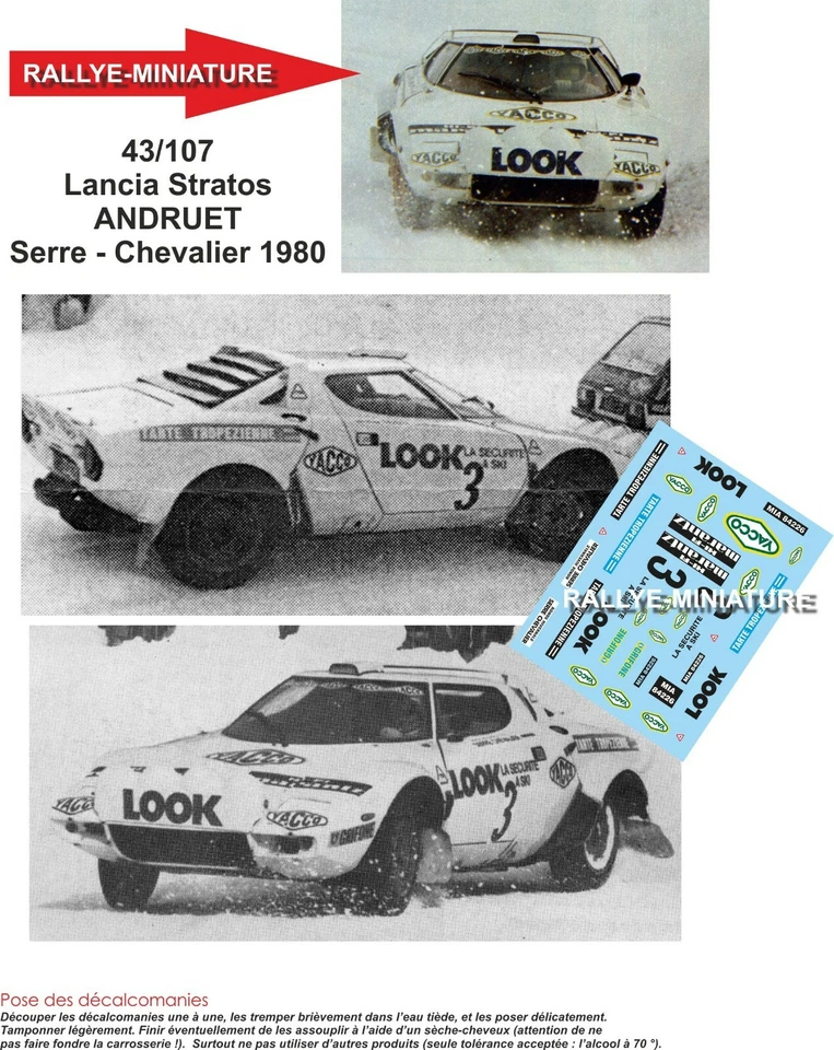 DECALS 1/43 REF 43107 LANCIA STRATOS ANDRUET RONDE SERRE CHEVALIER 1980 RALLYE - Photo 1/1