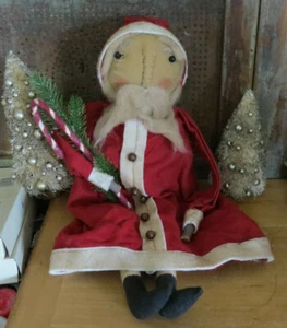 Schmuddelige primitive alte Welt Weihnachtsmann Puppe Tee gebeizt Zuckerstangen rostig Glocken - Bild 1 von 24