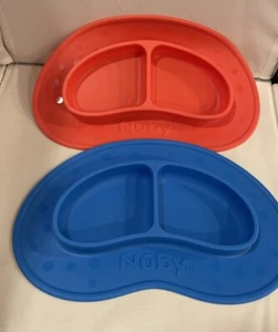 (2) NUBY Silicone Mat Divided Nonslip Spill Dishwasher Microwave Safe Red & Blue - Picture 1 of 2