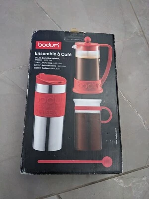 Bodum Coffee Set Brazil 3 Cup Press, S Steel Travel Mug, Glass Mug, Bistro Spoon - Image 1 of 3