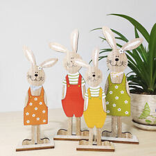 2pcs Wooden Easter Rabbit Ornaments Crafts Bunny Model Home Party Desktop Decor