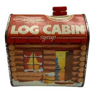 Vintage 1980s Red Log Cabin Maple Syrup Tin Can 100th Anniversary General Foods  - Picture 1 of 6
