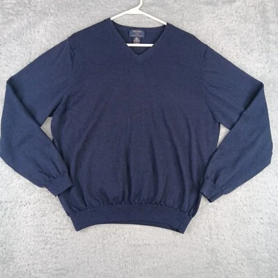 Suéter Brooks Para Hombre Grande Azul 346 Fino Italiano Lana Merino Elastizado Cuello en V Foto 1 de 4