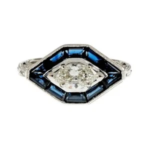 1.6ct Simulated Diamond Engagement Ring Halo Art Deco White Gold Plated - Picture 1 of 8