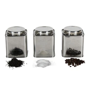 3er-Set Edelstahl Dosen Tee, Kaffee, Zucker Vorrats,-Frischhaltedosen 9,5x9,5x12 - Bild 1 von 4
