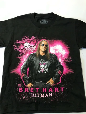 WWE AUTHENTIC BRETT THE HITMAN HART -T-SHIRT BOYS LARGE NEW BLACK Cover