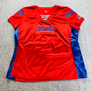 KU Jayhawks University of Kansas Womens 2XL Red Blue V Neck Bling Jersey KA 4 He - Imagen 1 de 11