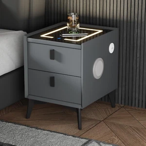 Bedside Table with Wireless Charging Port Smart Bed Side Table with Bluetooth Sp - Picture 1 of 12