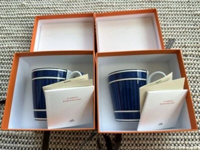 Hermes Bleus d'Ailleurs Coffee Mug Cup Blue Tableware 2 set Tea Auth New No,2 - Image 1 of 4