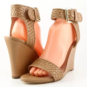 $550 ALEJANDRO INGELMO GILDA Taupe Woven Leather Designer Wedge Sandals 10 EU 40 - Picture 1 of 4