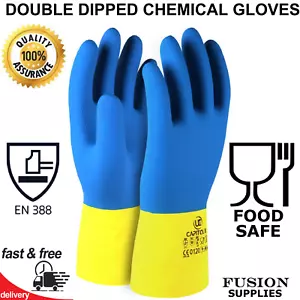 HEAVY DUTY CHEMICAL GLOVES.DOUBLE DIPPED.RUBBER GLOVES.CLEANING,ACID,ALKALI.FOOD - Picture 1 of 2
