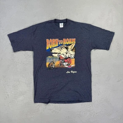 复古 Born to Roam 单针 Cal Cru 条纹 T 恤男式 L — 第 1/4 张图片