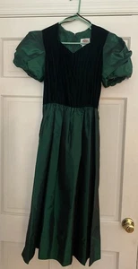 Vtg Lanz Originals Green Velvet Taffeta Prom Holiday Party Dress Sz 6 USA Made - Picture 1 of 5