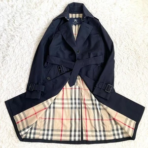 BURBERRY LONDON Trench Coat Navy Black Mega Check Women's Size 40/US:S Authentic - Picture 1 of 13