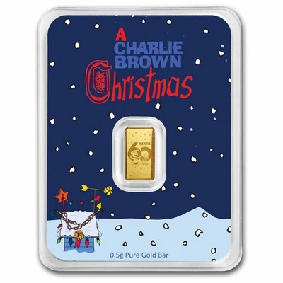 Barra de oro de 1/2 gramo - Peanuts® 60 años de Charlie Brown Navidad Foto 1 de 4