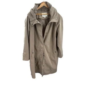 Coldwater Creek Women's 1X Tan Beige Pleated Collar Trench Coat Hooded - Picture 1 of 14
