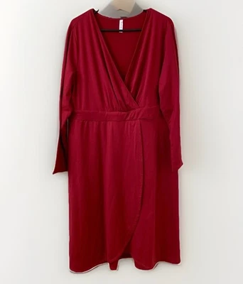 Vestido rojo forrado de vellón envolvente sintético talla grande hasta la rodilla 3x otoño vacaciones Navidad Foto 1 de 4