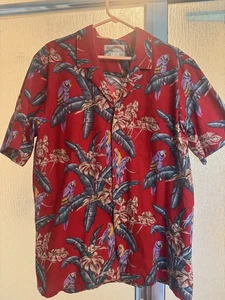 Vintage Paradise Found Hawaiian Shirt Men's XL Magnum PI Parrot Floral Red - Picture 1 of 7