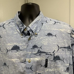 Columbia Shirt Mens 2XL XXL Blue Fish All Over Print Short Sleeve EUC - Picture 1 of 8