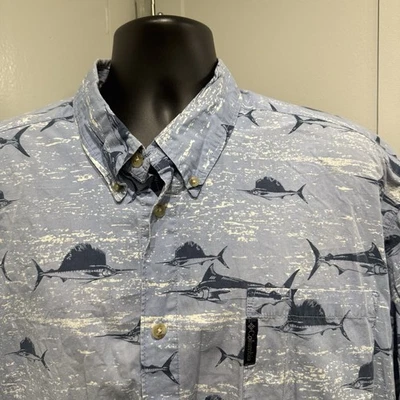 Columbia Shirt Mens 2XL XXL Blue Fish All Over Print Short Sleeve EUC - Image 1 of 4